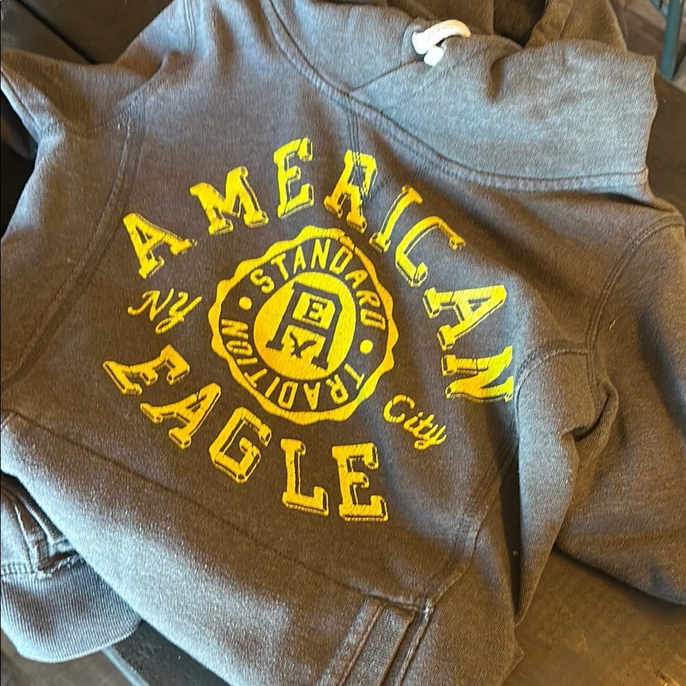 American Eagle Outfitters Gray Sweatshirt with Bold Yellow Logo
